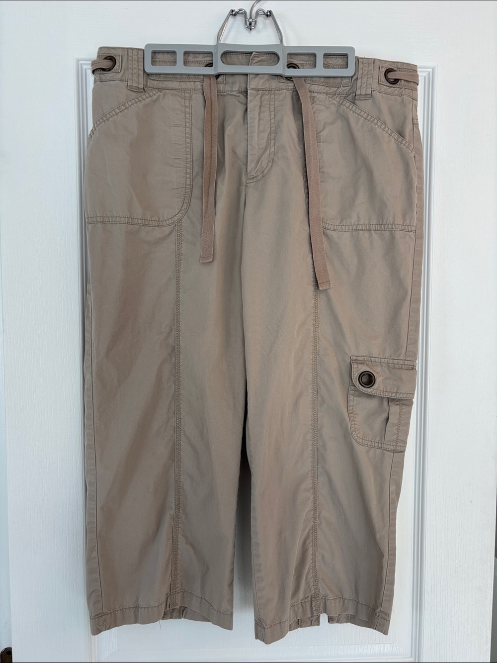 Tribal Women's Tan Cargo Capris with Drawstring Waist